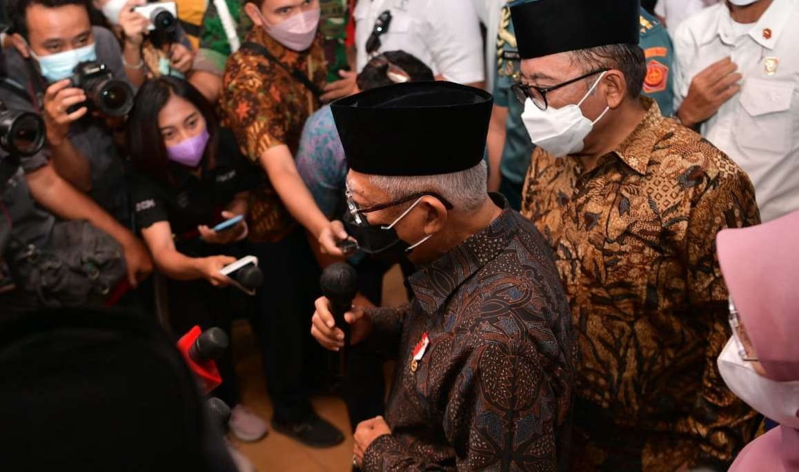 Wakil Presiden KH Ma'ruf Amin memberikan keterangan pers sehubungan dengan sosok almarhum Tjahjo Kumolo. (Foto: Setwapres)