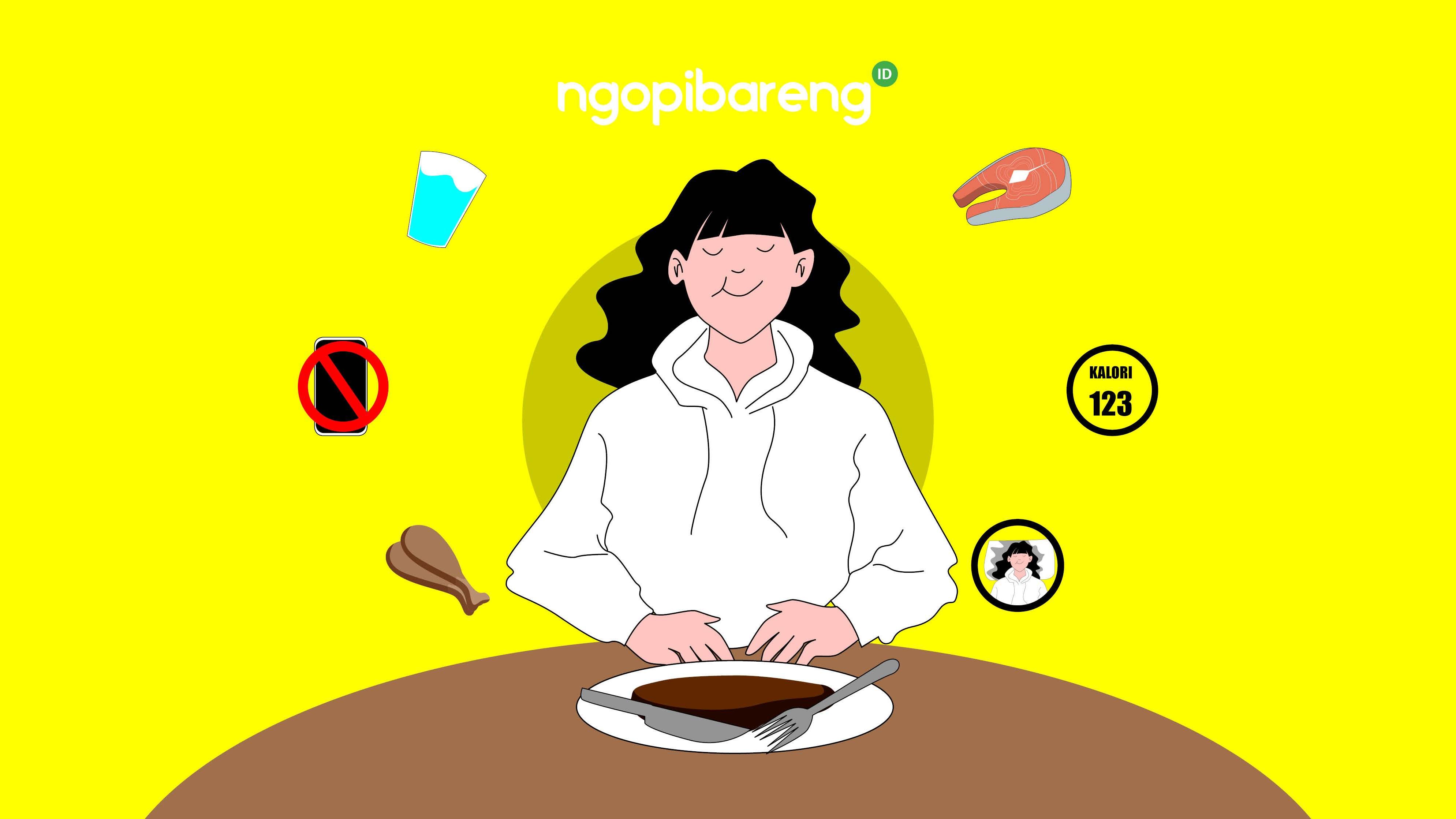 Ilustrasi cara mengontrol nafsu makan. (Grafis: Fa Vidhi/Ngopibareng.id)