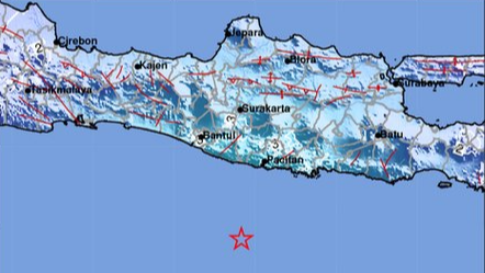 Gempa bumi 5,5 M terjadi di Pacitan, Jawa Timur, tempat kelahiran Presiden ke-6 SBY. (Grafis: Twitter BMKG)