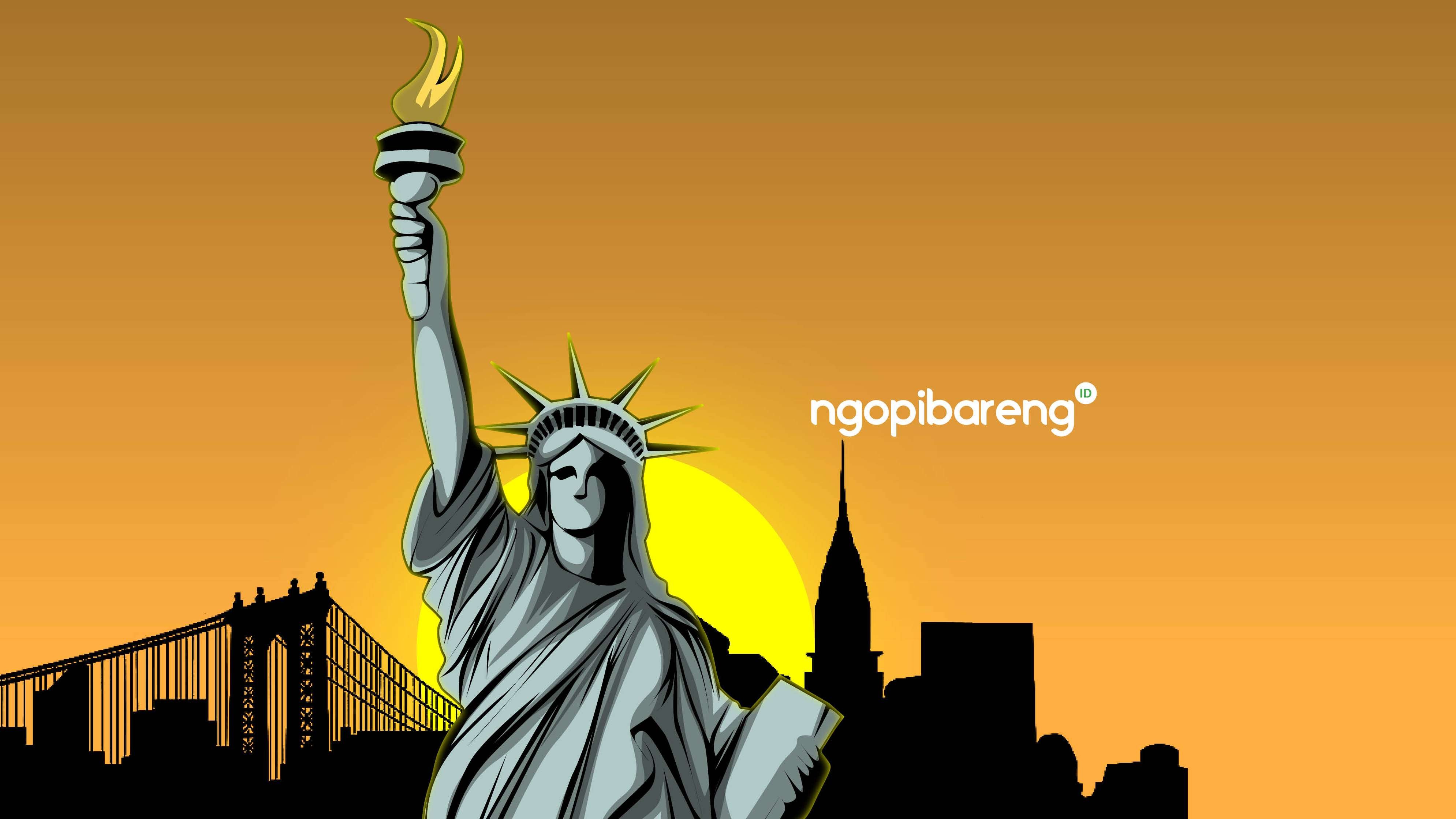 Ilustrasi Patung Liberty (Ilustrasi: Fa Vidhi/Ngopibareng.id)