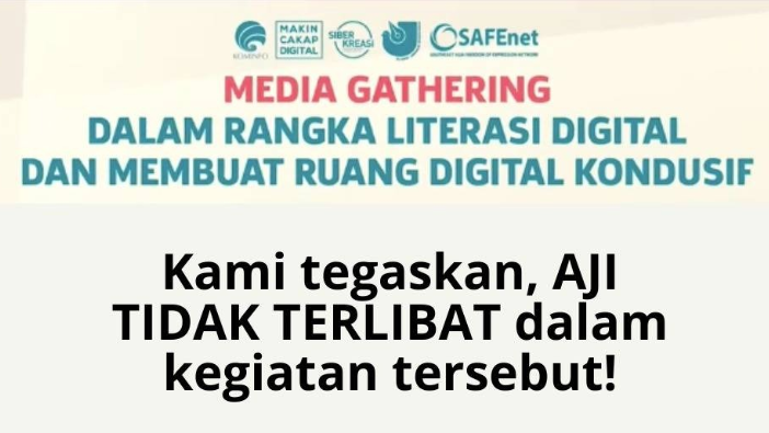 Kementerian Komunikasi dan Informatika (Kominfo) mencatut logo Aliansi Jurnalis Independen (AJI) Indonesia dalam acara media gathering. (Foto: tangkapan layar Twitter @AJIIndonesia)