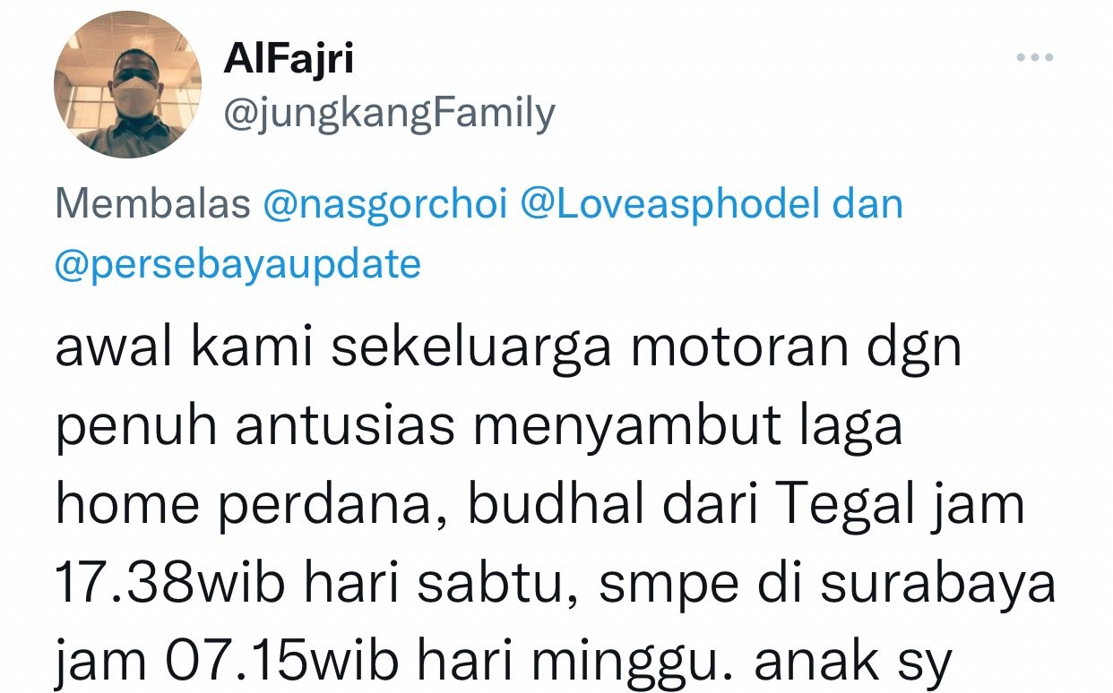 Tangkapan layar tweet ayah dari bayi yang tewas saat hendak diajak melihat pertandingan Persebaya (Foto: Twitter/@jungkangFamily)