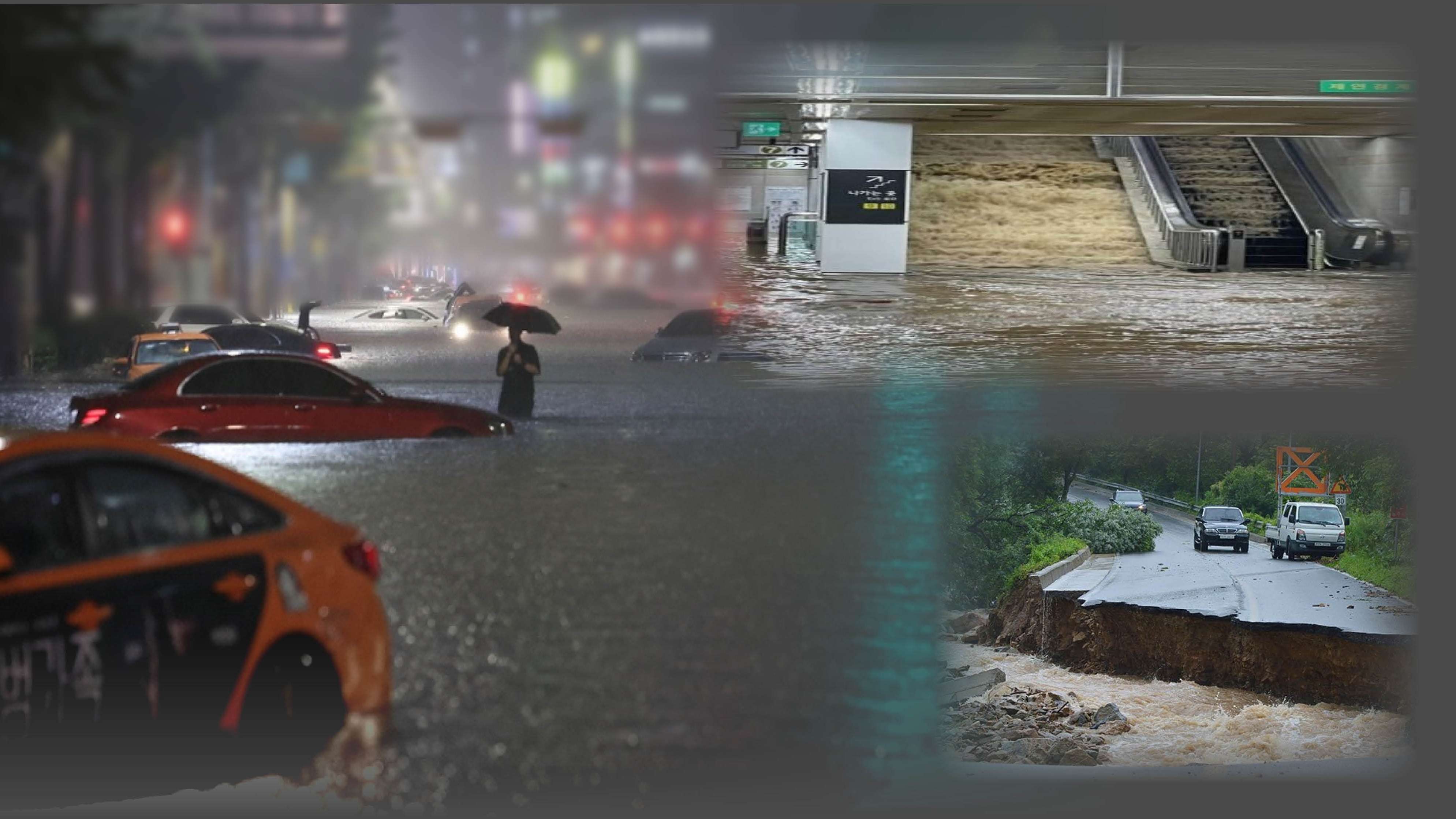 Foto banjir bandang di Korea Selatan (Foto: diolah dari berbagai sumber)