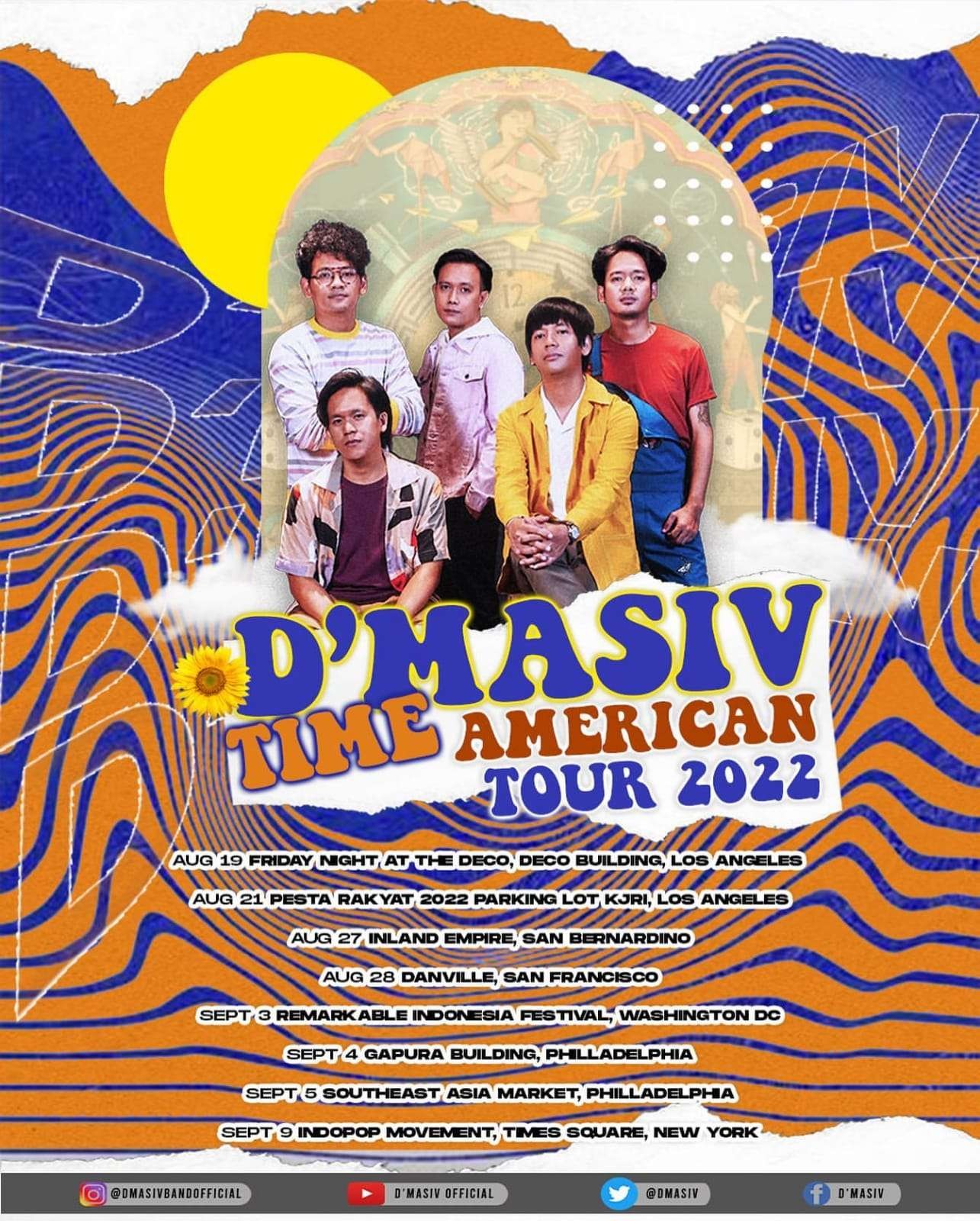 Grup band d'Masiv akan konser perdana di Amerika.(Foto: Instagram @dmasivbandofficial)