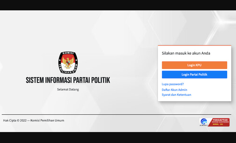Sistem Informasi Partai Politik atau sipol di Komisi Pemilihan Umum atau KPU. (Foto: Dokumentasi KPU)