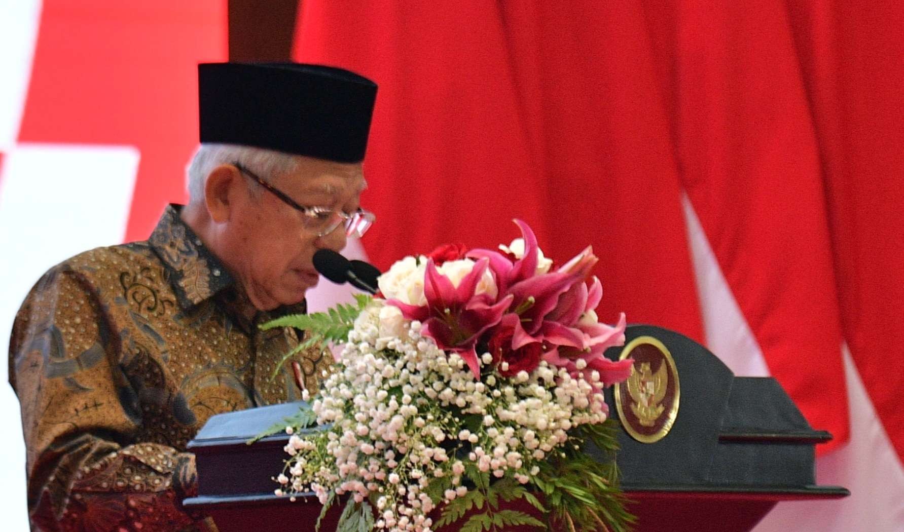 Wakul Peesiden KH Ma'ruf Amin pada acara Peringatan Hari Konstitusi dan HUT ke-77 MPR RI di Gedung Nusantara IV MPR/DPR/DPD RI, Senayan Jakarta, ( Foto: Setwapres)