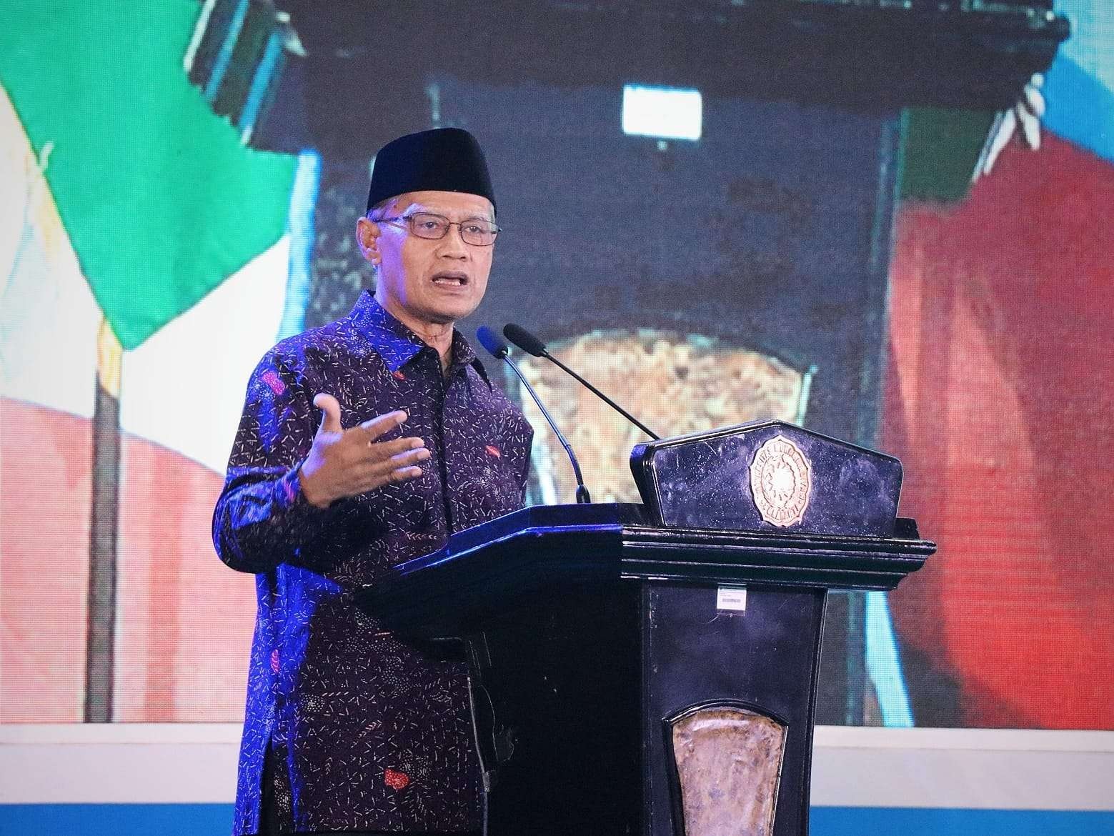 Ketua Umum PP Muhammadiyah Haedar Nashir saat menyampaikan pesan-pesan untuk warga Persyarikatan. (Foto: muhammadiyah.or.id)