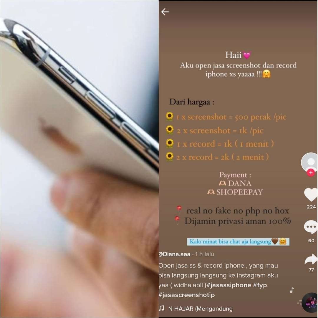 Heboh Jasa Screenshot iPhone yang Ramai di Media Sosial.(Foto: Tangkapan layar Instagram dan TikTok)