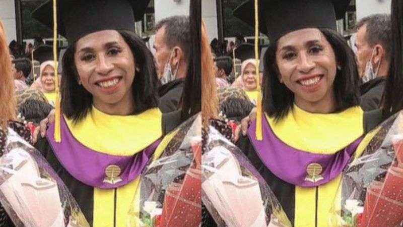 Viral guru transpuan di Flores Timur menjadi lulusan terbaik di Universitas Terbuka. (Foto: Twitter  @WidyoLita)