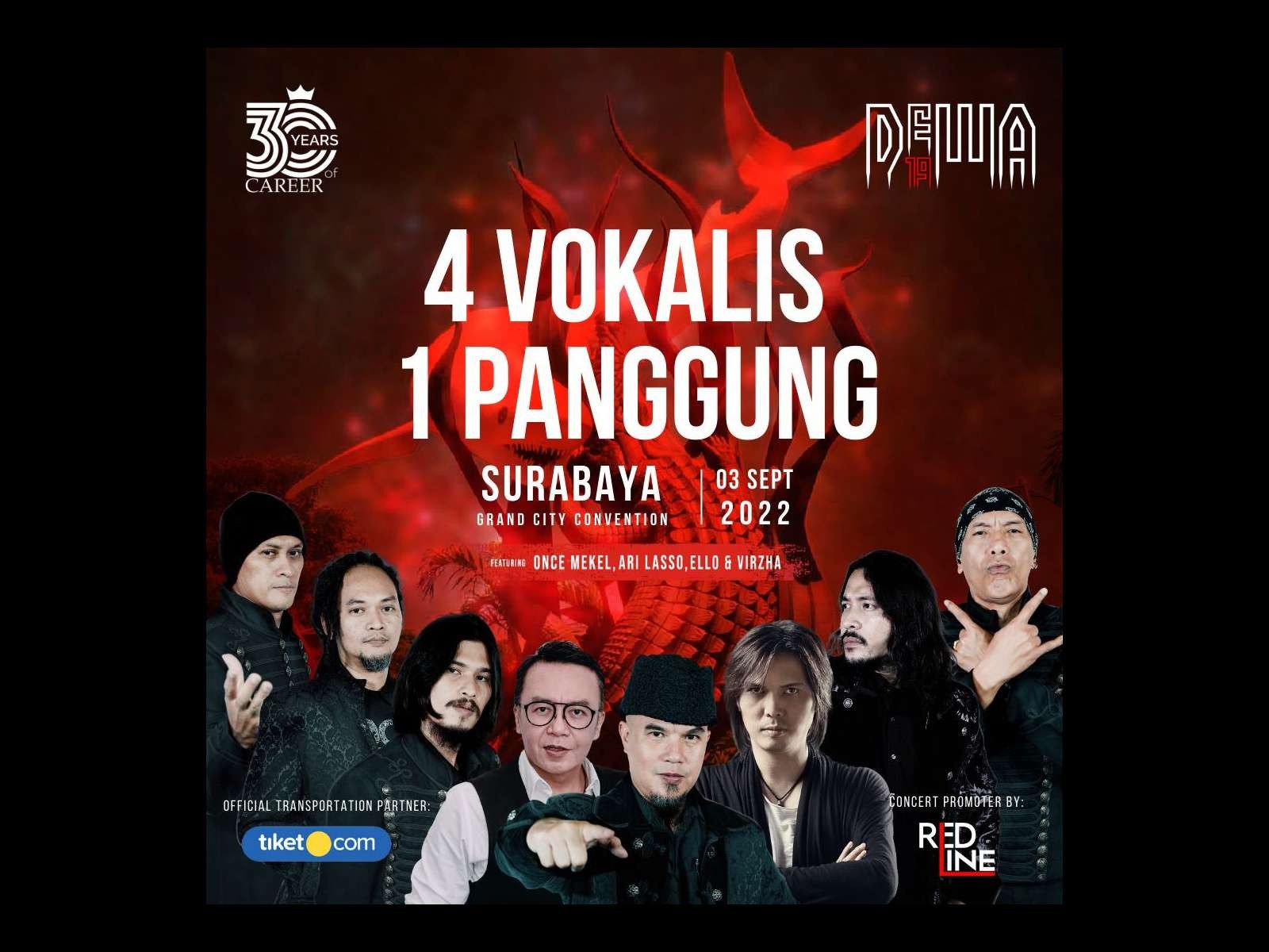 Konser grup Band Dewa 19 dengan mengusung 4 vokalis di Kota Surabaya. (Foto: Tim Dokumentasi Redline Kreasindo)