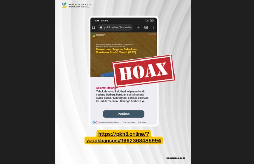 Tautan Pendaftaran Bansos Tunai Kemensos beredar di grup WhatsApp hoax! (Foto: Twitter Kemensos)