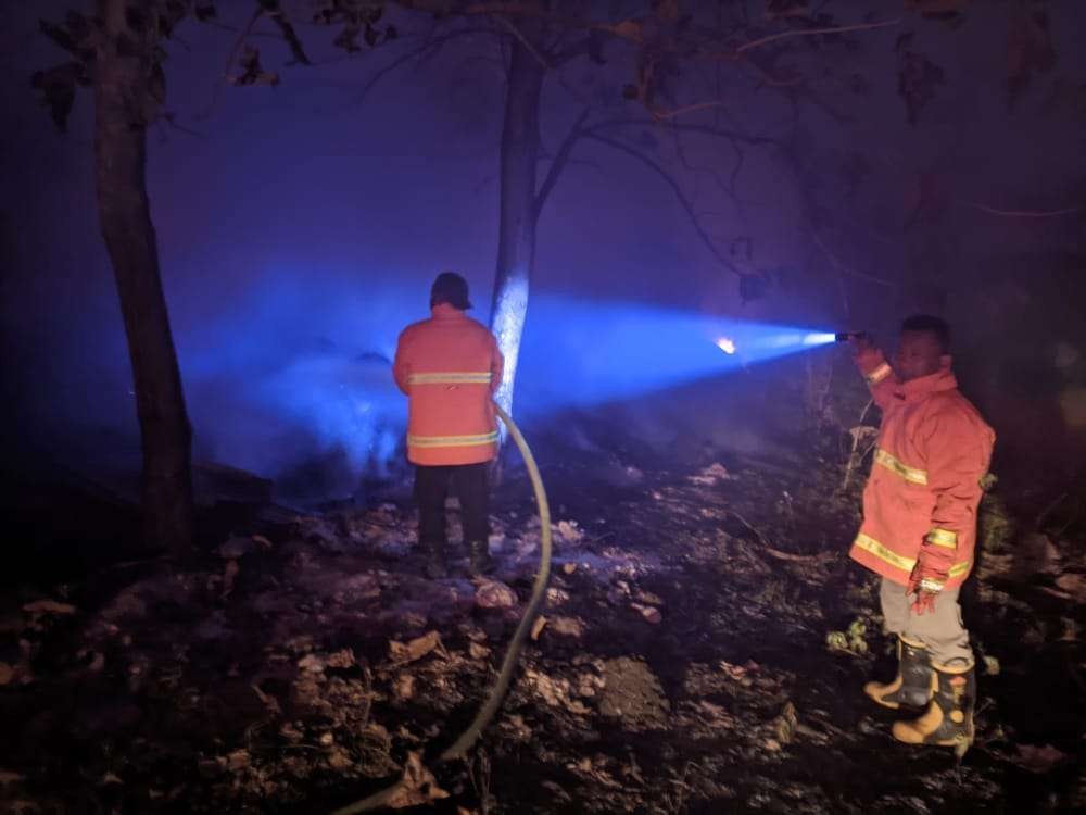 Petugas Damkar Tuban melakukan upaya pemadaman api (Dok. Damkar Tuban)