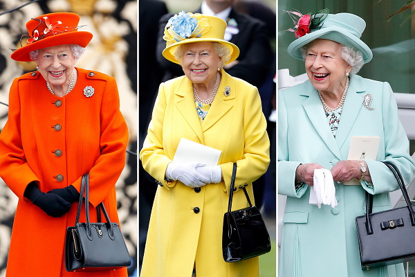Semasa hidupnya, Ratu Elizabeth II membawa tas sebagai kode untuk pengawal khususnya. Tas berisi uang untuk donasi gereja, tak ada SIM, dan paspor. (Foto: Kolase Cosmopolitan)