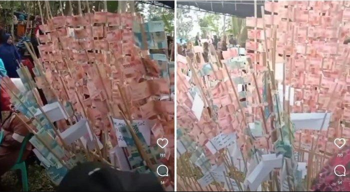 Tradisi sogukan atau pagar duit sumbangan tamu di hajatan warga Madura. (Foto: TikTok @temin424)