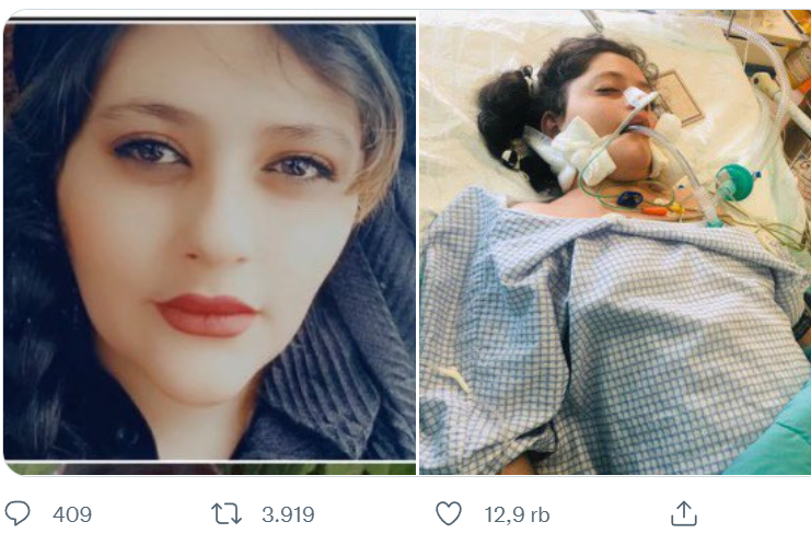 Tanda pagar #Mahsa_Amini viral di Twitter. Netizen membicarakan kematian tragis Mahsa Amini, perempuan Iran berusia 22 tahun. (foto: Twitter)