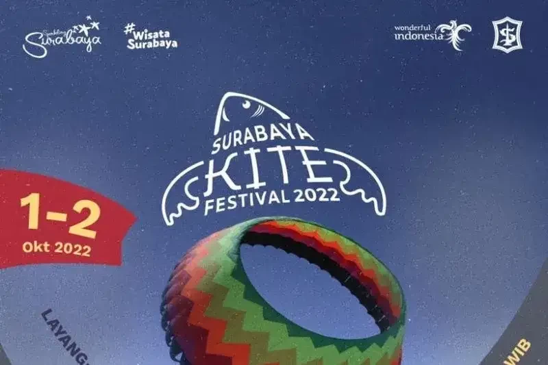 Festival layang-layang internasional ke-21 atau Kite Festival 2022 yang digelar di Long Beach Area Selatan, Pakuwon City, Kota Surabaya, Jawa Timur, pada 1-2 Oktober 2022. (Foto: Diskominfo Surabaya)