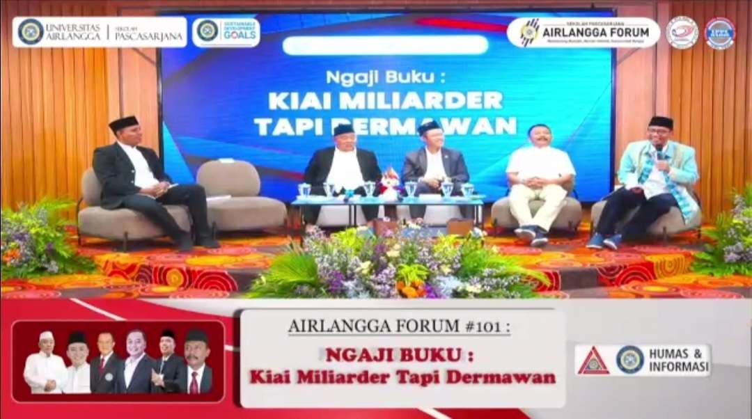 Forum ngaji buku 'Kiai Miliarder Tapi Dermawan' di Unair Surabaya. (Foto: Tangkapan Layar Zoom)
