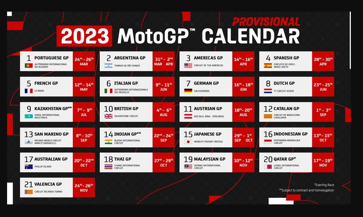 Kalender MotoGP 2023 untuk sementara. (Foto: Twitter @motogp)