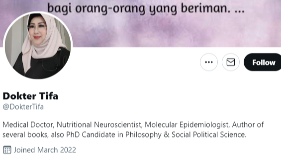 Doktor Tifauzia Tyassuma alias dokter Tifa gencar menganalisa ijazah S1 Presiden Jokowi dari UGM palsu. (Foto: Twitter)