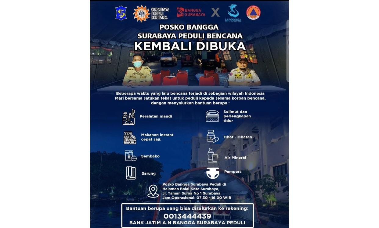 Jenis bantuan yang bisa disalurkan ke posko Balai Kota (Grafis: dok. BPBD Surabaya)