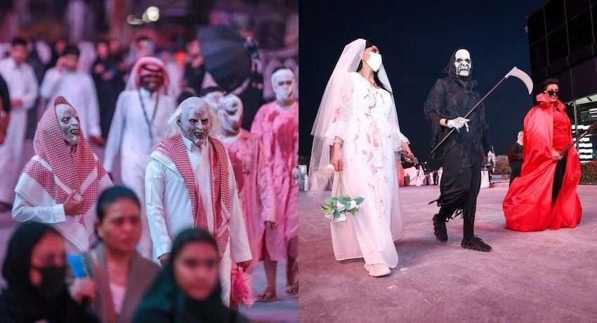 Warga Arab Saudi antusias mengenakan kostum menyeramkan, tepat di perayaan Halloween pada Minggu 30 Oktober 2022. (Foto: Arab News)