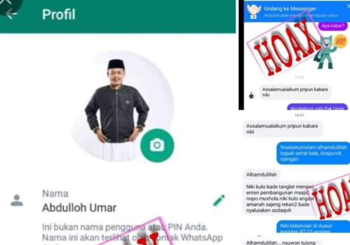 Akun Whatsapp Abdulloh Umar palsu yang beredar di masyarakat (Foto: Ahmad Sampurno/Ngopibareng.id)