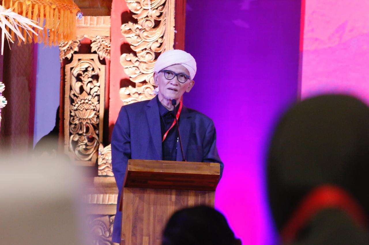 Rais Aam Pengurus Besar Nahdlatul Ulama (PBNU) KH Miftachul Akhyar saat menyampaikan sambutan pada upacara pembukaan Forum R20 di Hotel Grand Hyatt, Nusa Dua, Bali, Rabu (2 November 2022). (Foto: LTN PBNU/Suwitno)