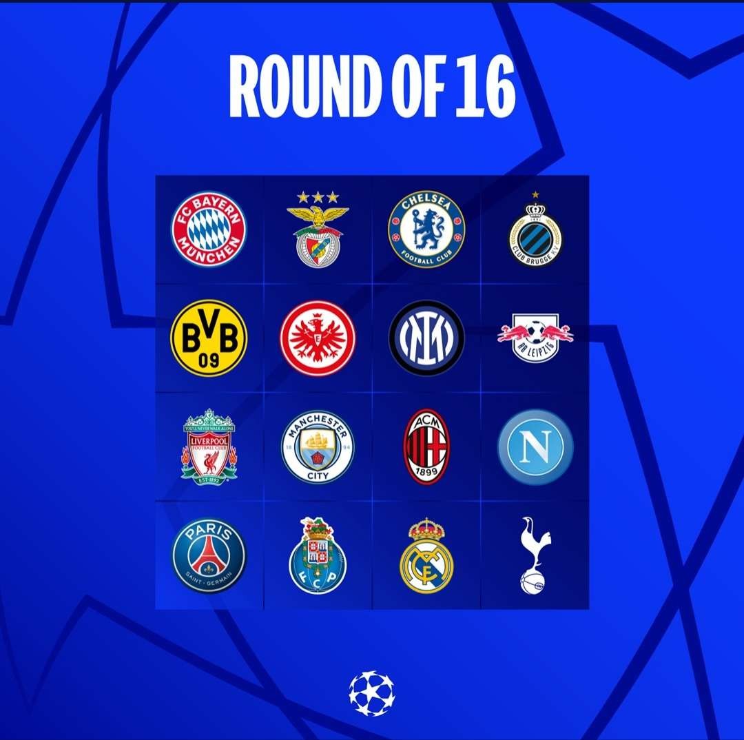 16 tim yang memastikan diri lolos ke fase gugur Liga Champions 2022/2023. (Grafis: Twitter UEFA Champions)