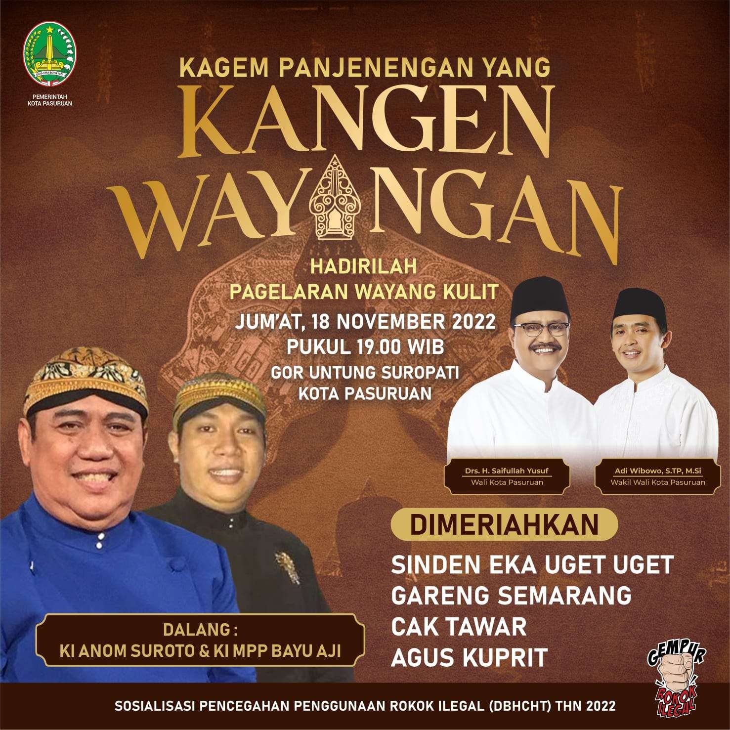 Walikota Pasuruan, Saifullah Yusuf atau Gus Ipul mengundang dalang Ki Anom Suroto untuk melestarikan kesenian sekaligus menghibur warga. (Foto: Pemkot Pasuruan)