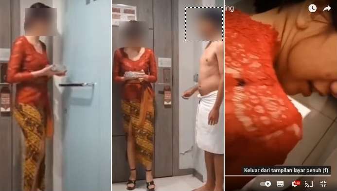 Video mesum perempuan berkebaya merah dengan pria berhanduk putih, layaknya syuting film porno. (Foto: Twitter)
