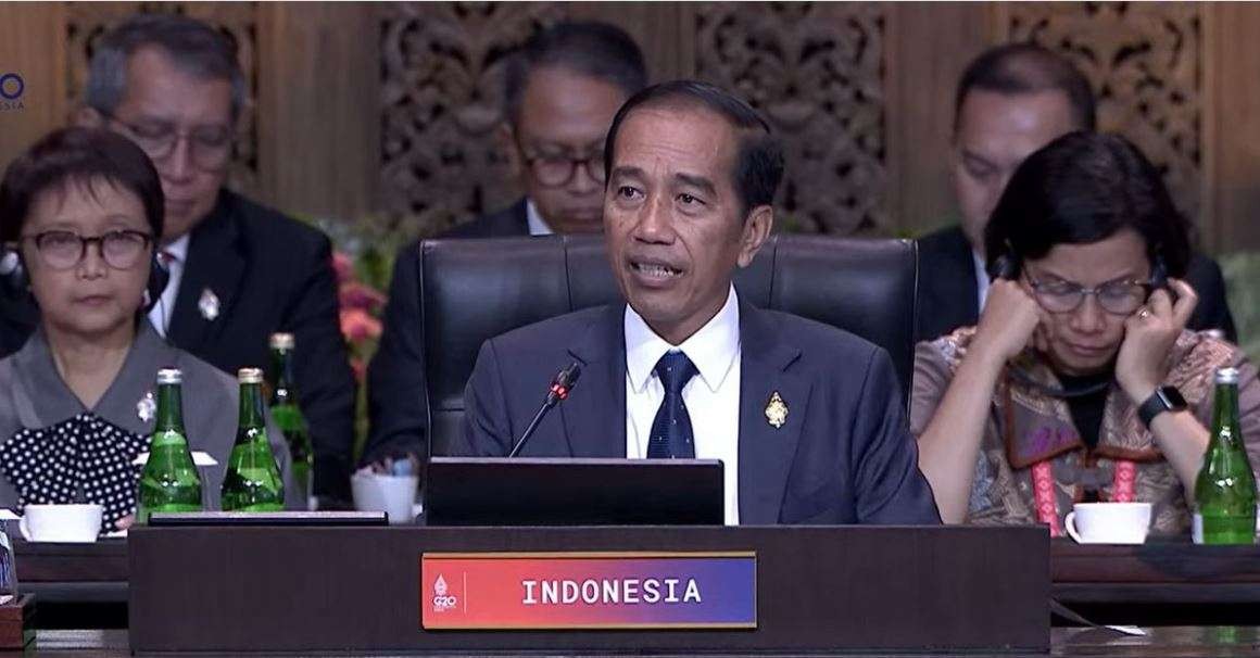 Presiden Jokowi pidato pembukaan KTT G20 di Nusa Dua, Bali, Selasa 15 November 2022. (Foto: YouTube Sekretariat Presiden)