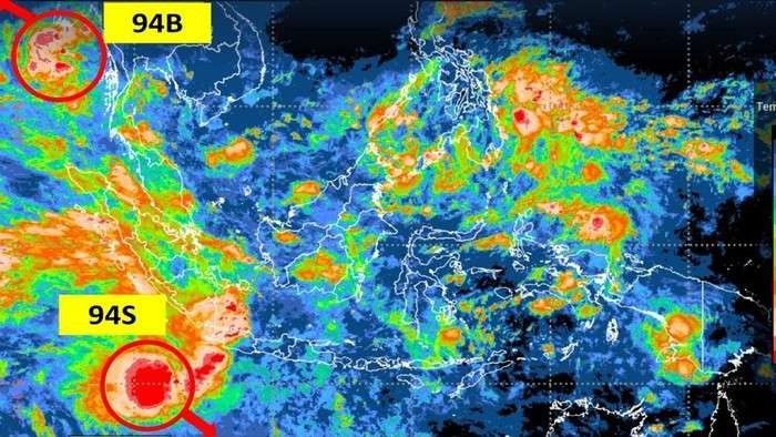 BMKG melaporkan kemunculan bibit siklon tropis 94S di Samudera Hindia. Hujan lebat berpotensi terjadi di Sumatera dan Jawa. (Foto: Dokumentasi BMKG)