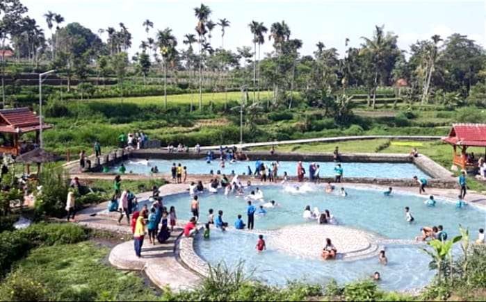 Kolam renang sumber air alami di tengah sawah manjakan pengunjung Desa Wisata Tirta Agung Bondowoso. (Foto: Pokdarwis Tirta Agung)