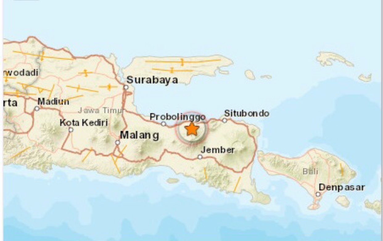 Titik gempa Probolinggo, Jawa Timur, Rabu 23 November 2022. (Foto: BPBD Surabaya)
