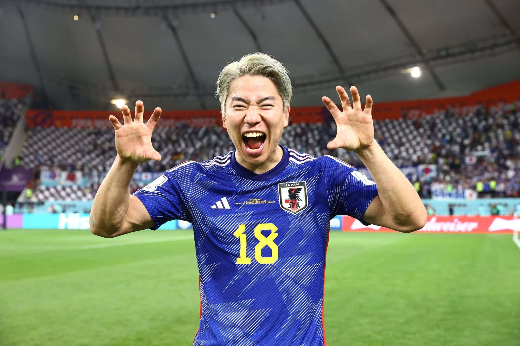 Pencetak gol kedua Jepang ke gawang Jerman dalam matchday 1 Grup E Piala Dunia 2022, Takuma Asano. (Foto: Twitter/@AsaTaku29)