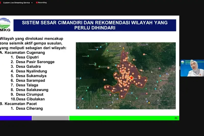 Sebanyak 11 desa di dua kecamatan di Cianjur tak layak huni karena masuk zona seismik aktif. (Foto: tangkapan layar BMKG)