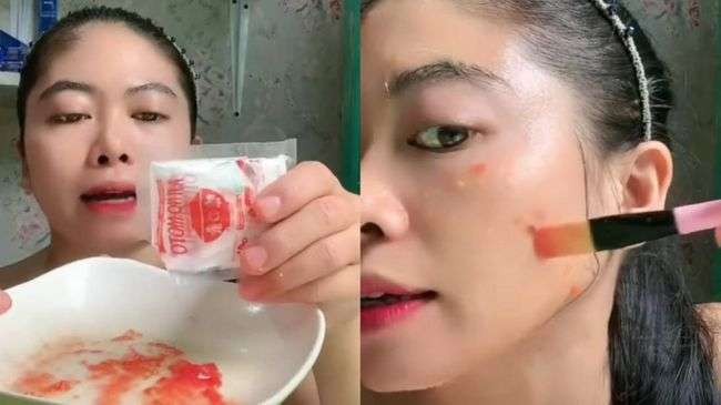 Netizen buat tutorial masker pemutih wajah pakai micin. (Foto: TikTok)
