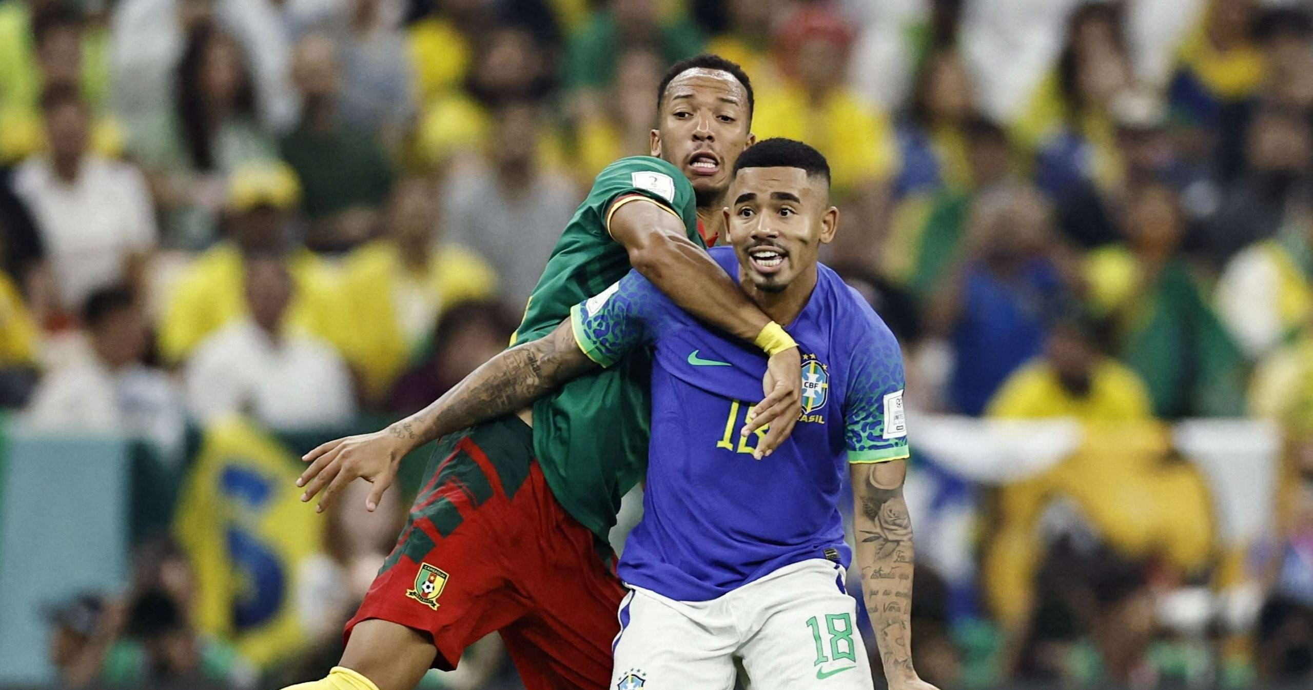 Gabriel Jesus mengalami cedera parah saat Brasil kalah 0-1 dari Kamerun di matchday terakhir Grup G Piala Dunia lalu. (Foto: Twitter)
