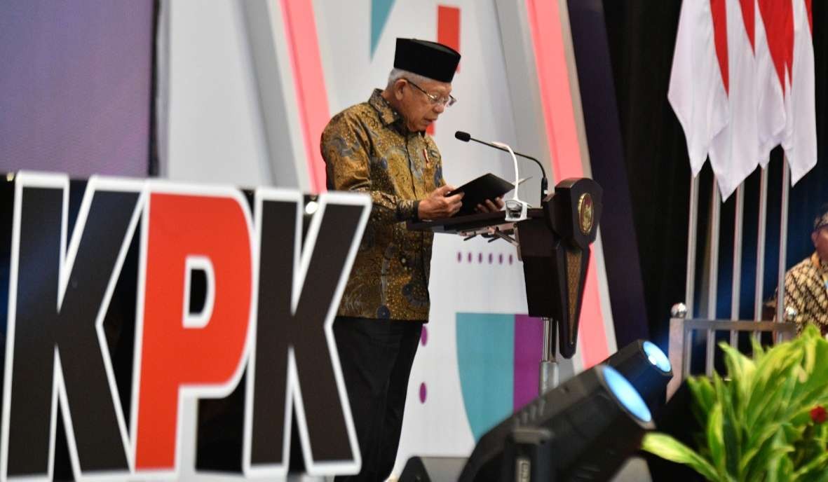 Wapres KH Ma'ruf Amin dalam sambutannya di Peringatan Hari Antikorupsi Sedunia di KPK. (Foto: Setwapres)