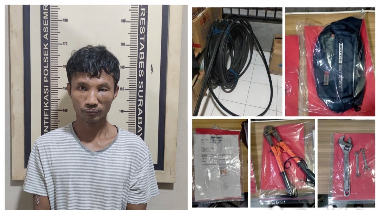 Pelaku pencuri kabel di Kalianak Barat usai ditangkap. (Foto: dok. Polsek Asemrowo)