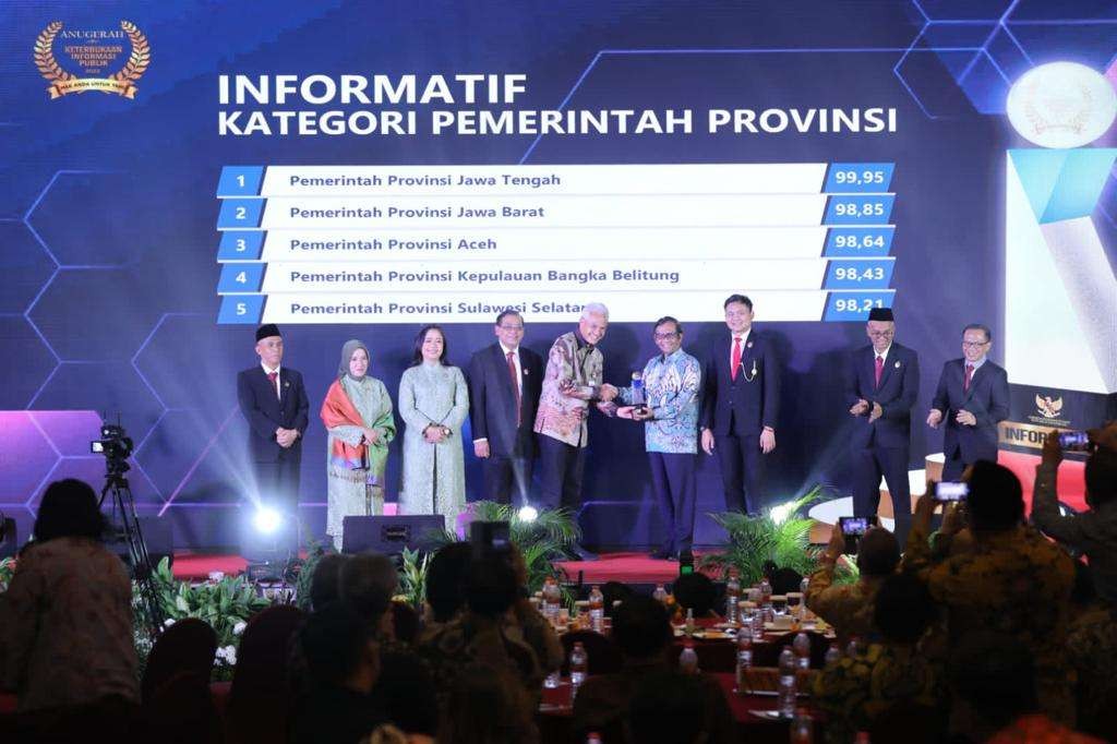 Anugerah dari Komisi Informasi Pusat langsung diterima Gubernur Jawa Tengah Ganjar Pranowo, di Banten, Rabu 14 Desember 2022. (Foto: Diskominfo Pemprov Jateng)