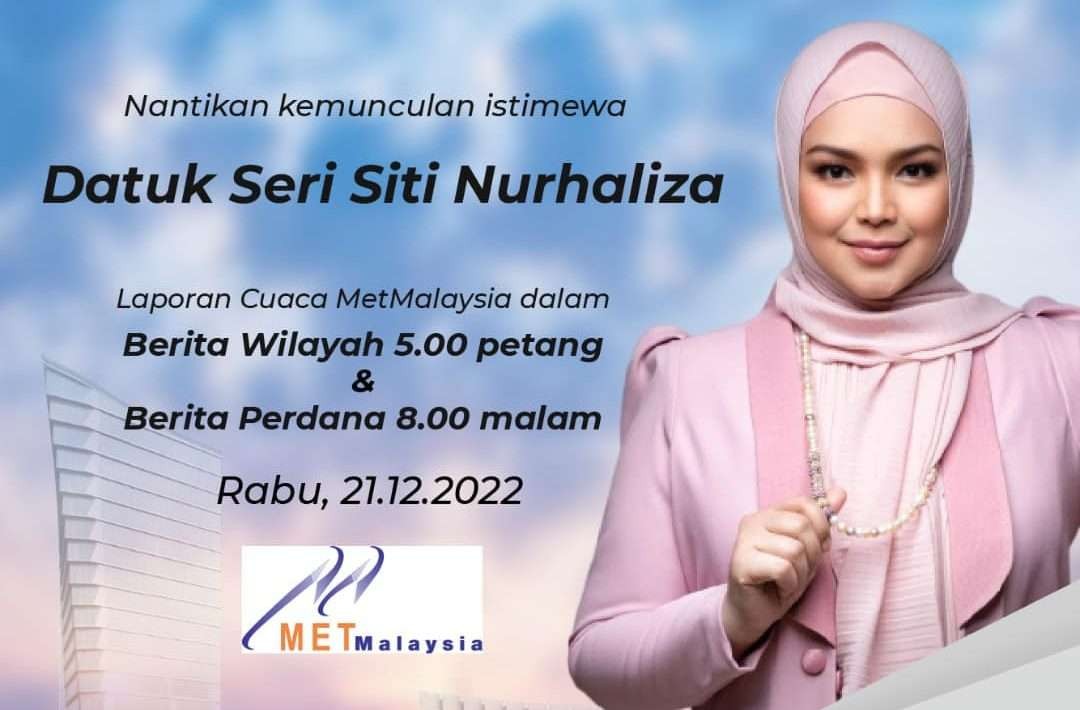 Diva pop Malaysia, Datuk Seri Siti Nurhaliza membacakan prakiraan cuaca di televisi. (Foto: Instagram)