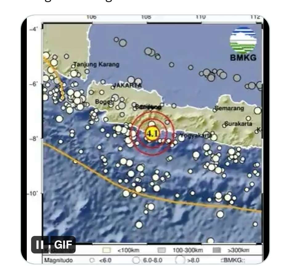 BMKG melakukan pemutakhiran data, gempa M 4,5 guncang Pangandaran, Jawa Barat, sebelumnya dilaporkan M 4,1. (Grafis: Twitter BMKG)