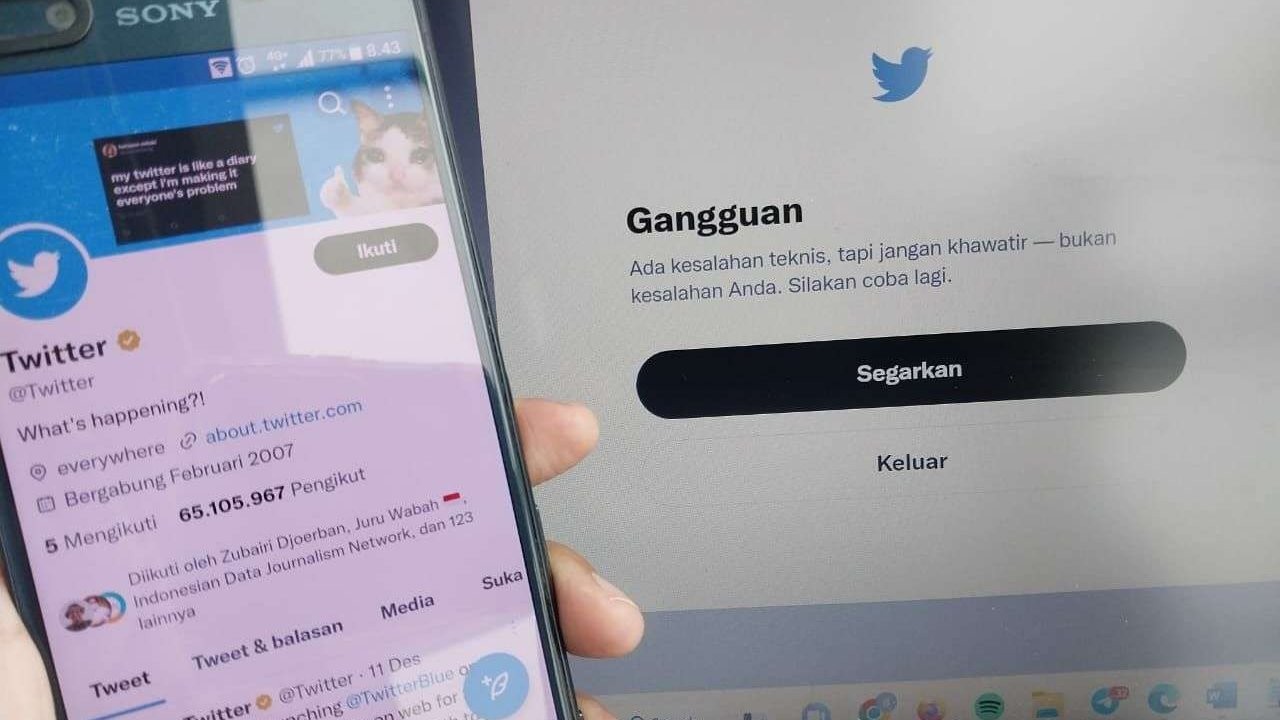 Gangguan log in ke Twitter, pada Kamis 29 Desember 2022. (Foto: Dyah Ayu Pitaloka/Ngopibareng.id)