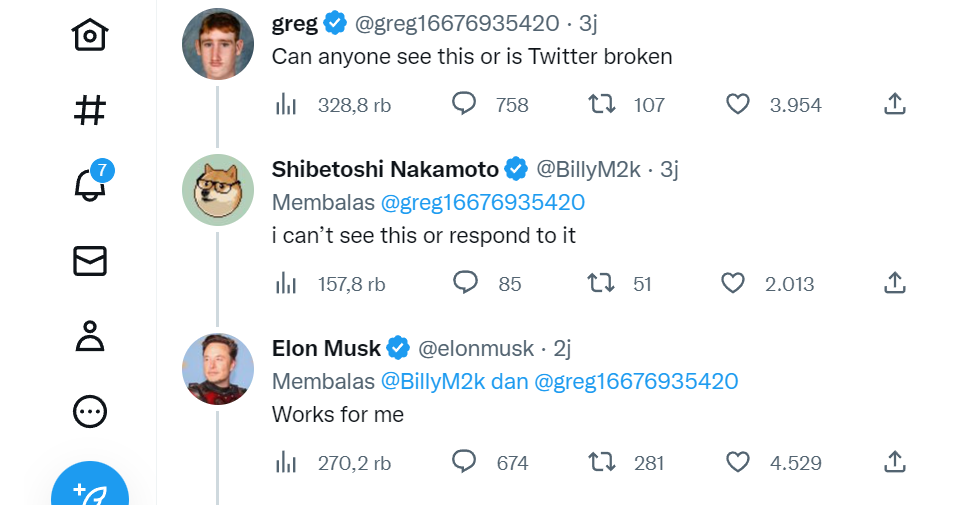 Aplikasi Twitter kembali normal setelah mengalami gangguan selama beberapa jam, Kamis 29 Desember 2022. Elon Musk pun mencuitkan komentarnya. (Foto: Twitter)