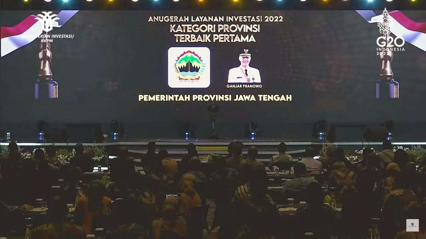 Jawa Tengah mendapat penghargaan Layanan Investasi 2022 kategori Provinsi Terbaik Pertama. (Foto: dok. Humas Pemprov Jateng)