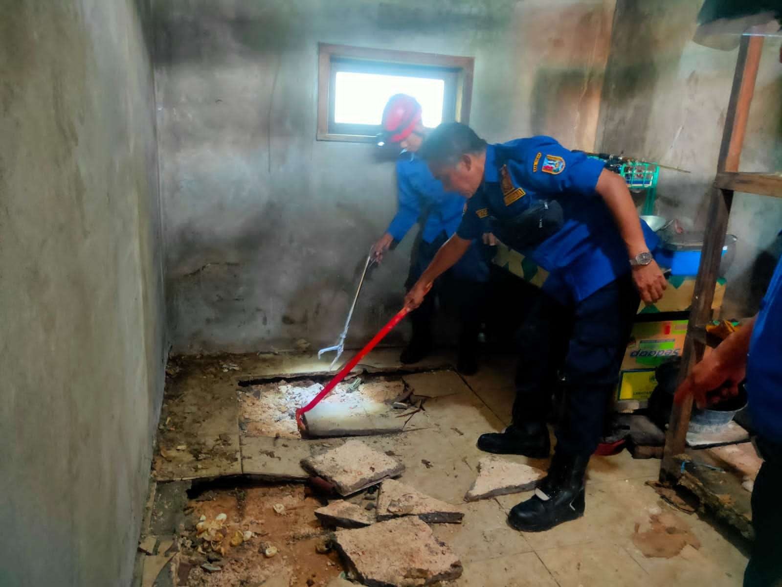 Tim Satpol PP dan Damkar Tuban saat mengevakuasi ular kobra (Foto: dok. Damkar Tuban)