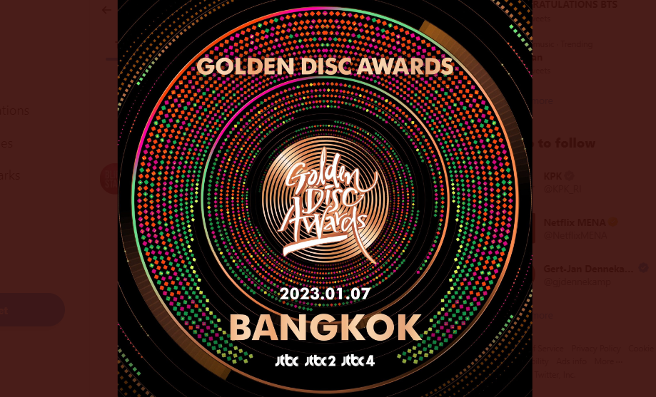 The Golden Disc Awards 2023, ajang penghargaan untuk idol K-Pop digelar di Bangkok, Thailand, Sabtu 7 Januari 2023. (Foto: Twitter)