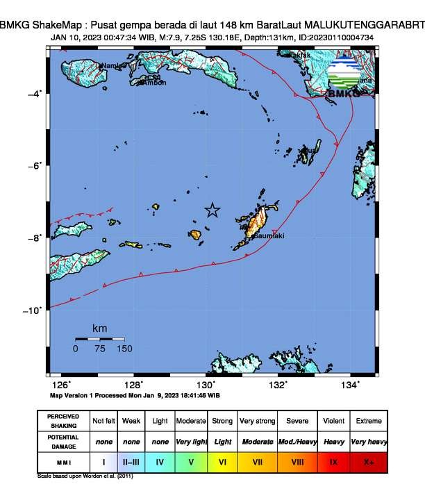 Gempa bumi Maluku Barat Daya. (Info BMKG)