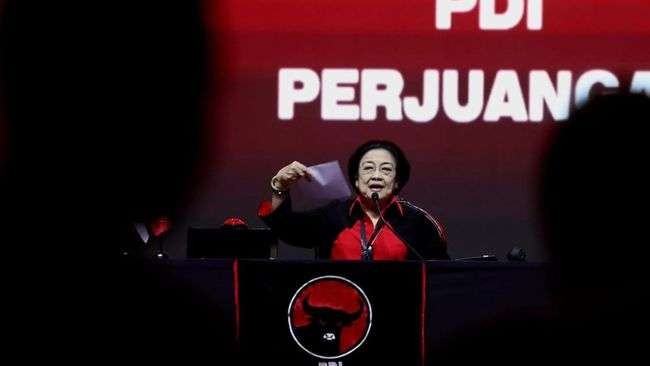 Pidato Megawati Soekarnoputri di hari ulang tahun ke-50 PDI-Perjuangan. (Foto: Ant)